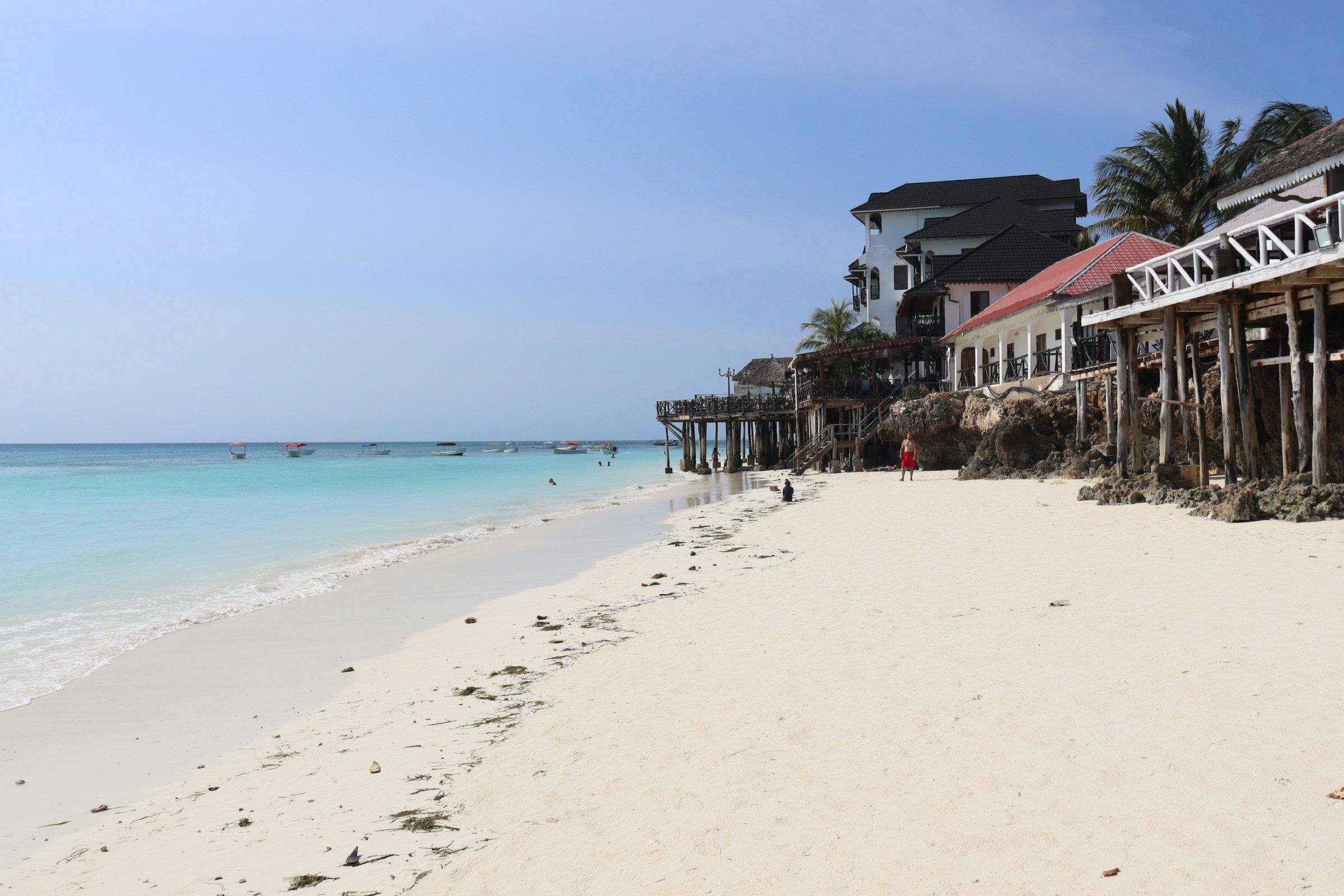 White sand and beachfront hotels at Nungwi, Zanzibar